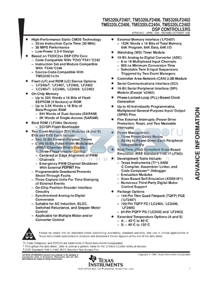 TMX320LF2407PGEA datasheet - 16-BIT FIXED POINT DSP WITH FLASH