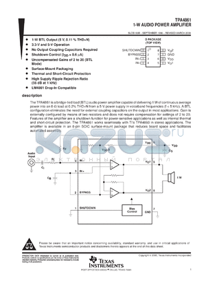 TPA4861EVM datasheet - 1-W MONO AUDIO POWER AMPLIFIER