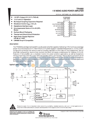 TPA4860EVM datasheet - 1-W MONO AUDIO POWER AMPLIFIER