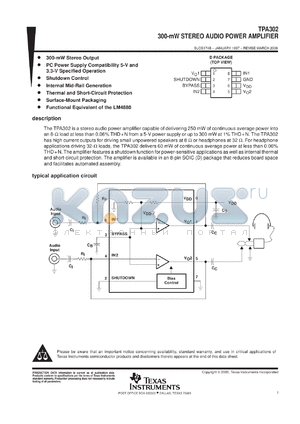 TPA302EVM datasheet - 0.3-W STEREO AUDIO POWER AMPLIFIER