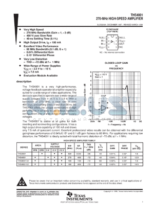 THS4001IDR datasheet - 270-MHZ HIGH-SPEED AMPLIFIER