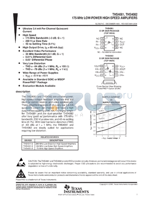 THS4081CDR datasheet - 175-MHZ LOW-POWER HIGH-SPEED AMPLIFIERS