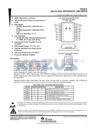 THS6012IDWPR datasheet - 500 MA DUAL HIGH-SPEED AMPLIFIERS