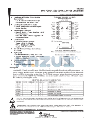 THS6032CGQER datasheet - LOW POWER ADSL CENTRAL OFFICE LINE DRIVER