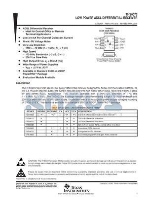 THS6072CDGNR datasheet - LOW-POWER ADSL DIFFERENTIAL RECEIVER