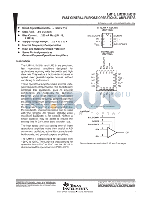 LM318PS datasheet - SINGLE HIGH-SPEED OPERATIONAL AMPLIFIER