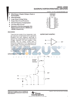 LM3900DR datasheet - QUADRUPLE OPERATIONAL AMPLIFIER