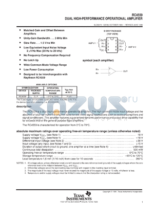 RC4559DR datasheet - DUAL HIGH-PERFORMANCE OPERATIONAL AMPLIFIER