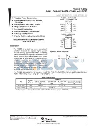 TL022CPS datasheet - DUAL LOW-POWER GENERAL-PURPOSE OPERATIONAL AMPLIFIER