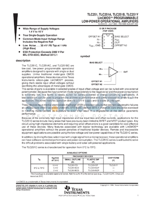 TLC251CDR datasheet - LINCMOS(TM) PROGRAMMABLE LOW-POWER OPERATIONAL AMPLIFIER