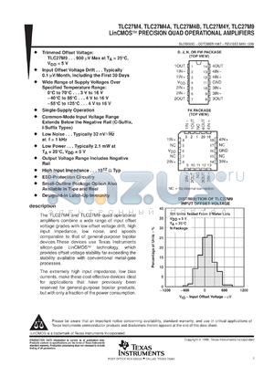 TLC27M4ACNSR datasheet - LINCMOS(TM) PRECISION QUAD OPERATIONAL AMPLIFIER