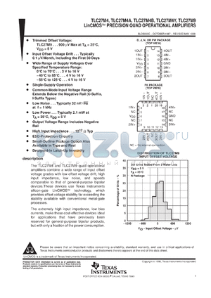 TLC27M9CNS datasheet - QUAD PRECISION SINGLE SUPPLY LOW-POWER OPERATIONAL AMPLIFIER
