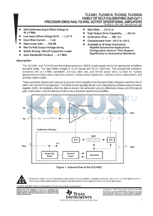 TLC4501ACDR datasheet - ADVANCED LINEPIC SELF-CALIBRATING (SELF-CAL) PRECISION OPERATIONAL AMPLIFIER