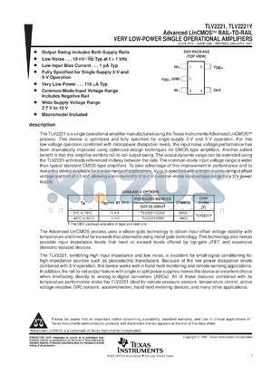 TLV2221CDBVT datasheet - SINGLE LINCMOS(TM) RAIL-TO-RAIL UPOWER OPERATIONAL AMPLIFIER