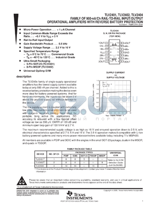 TLV2404CDR datasheet - QUAD MICROPOWER, RRIO OPERATIONAL AMPLIFIER WITH WIDE SUPPLY VOLTAGE RANGE AND HIGH CMRR