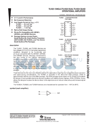 TLV824IDR datasheet - QUAD OPERATIONAL AMPLIFIER