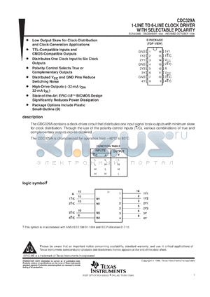 CDC329ADR datasheet - 1-TO-6 CLOCK DRIVER WITH SELECTABLE POLARITY
