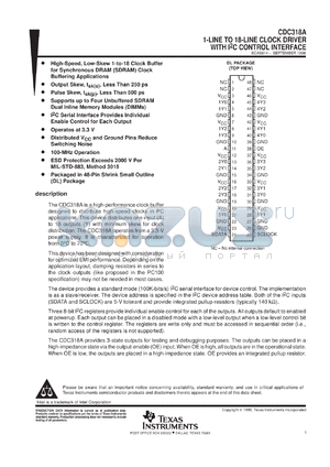 CDC318ADLR datasheet - 1-LINE TO 18-LINE CLOCK DRIVER WITH  I2C CONTROL INTERFACE