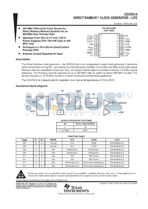 CDCR61APWR datasheet - DIRECT RAMBUS CLOCK GENERATOR - LITE