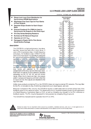 CDC2516DGGR datasheet - 3.3-V PHASE-LOCK LOOP CLOCK DRIVER WITH 3-STSTE OUTPUTS