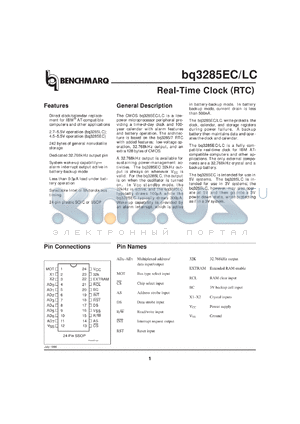 BQ3285LCSS datasheet - RTC IC WITH 242X8 NVSRAM ALARM WAKE-UP DEDICATED 32KHZ OUTPUT 3V OP ON L VERSION