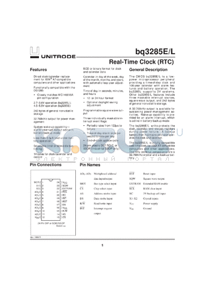 BQ3285EQ datasheet - RTC IC WITH 242X8 NVSRAM ALARM WAKE-UP 3V OP ON L VERSION