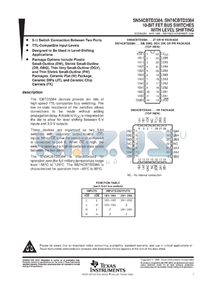 SNJ54CBTD3384W datasheet - 10-BIT BUS SWITCHES WITH LEVEL SHIFTING