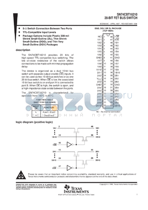 SN74CBT16210DGVR datasheet - 20-BIT FET BUS SWITCH