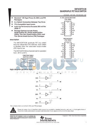 SN74CBT3126DBQR datasheet - QUADRUPLE FET BUS SWITCH