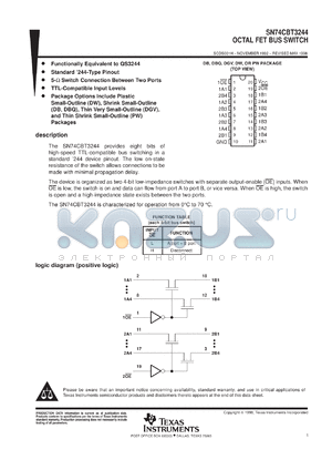 SN74CBT3244DBLE datasheet - OCTAL FET BUS SWITCH