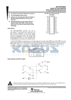 SN74CBT6800DBLE datasheet - 10-BIT FET BUS SWITCH WITH PRECHARGED OUTPUTS FOR LIVE INSERTION