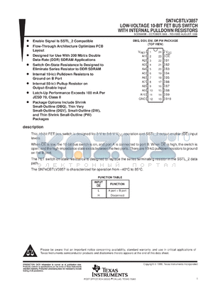 SN74CBTLV3857PWR datasheet - LOW-VOLTAGE 10-BIT FET BUS SWITCH WITH INTERNAL PULLDOWN RESISTORS