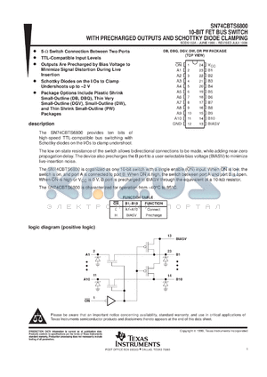 SN74CBTS6800DBQR datasheet - 10-BIT FET BUS SWITCH WITH PRECHARGED OUTPUTS AND SCHOTTKY DIODE CLAMPING