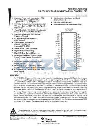 TPIC43T02DAR datasheet - THREE-PHASE BRUSHLESS MOTOR RPM CONTROLLER