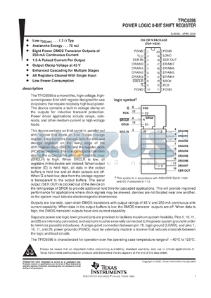 TPIC6596DWR datasheet - 8-BIT SHIFT REGISTER