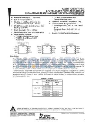 TLV2545IDGKR datasheet - 12-BIT, 200 KSPS ADC, SER. OUT, SPI/DSP COMPAT., AUTO PWRDN, SINGLE CH. PSEUDO-DIFFERENTIAL