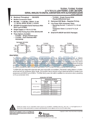 TLV2541CDGKR datasheet - 12-BIT, 200 KSPS ADC, SERIAL OUT, SPI/DSP COMPAT., AUTO POWERDOWN, SINGLE CH.