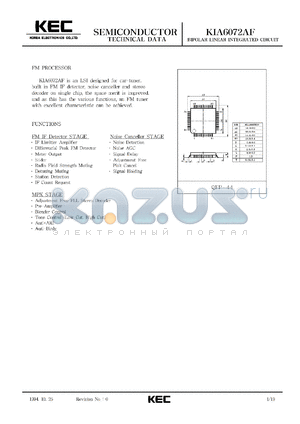 KIA6072AF datasheet - FM processor for car tuners