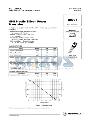BD791T datasheet - NPN Plastic Silicon Power Transistor
