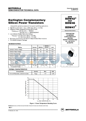 BDW47T datasheet - Darlington Complementary Silicon Power Transistors