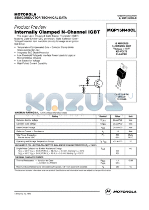 MGB15N43CLT4 datasheet - Internally Clamped N-Channel IGBT