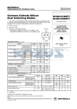 M1MA151WKT2 datasheet - Common Cathode Dual Switching Diode