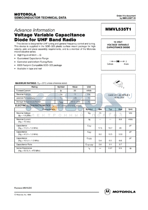 MMVL535T3 datasheet - Voltage Variable Capacitance Diode for UHF Band Radio