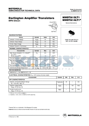 MMBTA13LT3 datasheet - Darlington Amplifier Transistor NPN