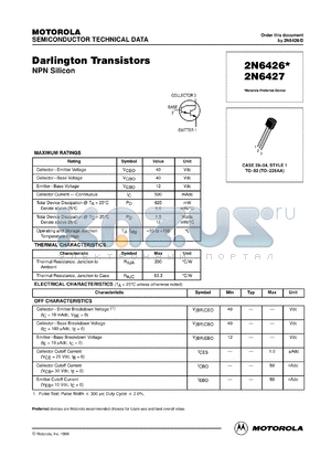 2N6426RLRA datasheet - Darlington Transistors NPN