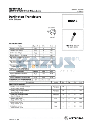 BC618RL datasheet - Darlington Transistor NPN