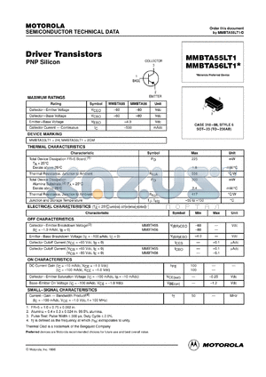 MMBTA56LT3 datasheet - Driver Transistor PNP