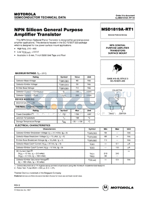 MSD1819A-RT3 datasheet - General Purpose Amplifier Transistor NPN