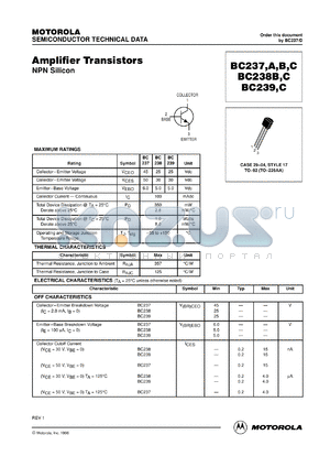 BC237AZL1 datasheet - Amplifier Transistor NPN