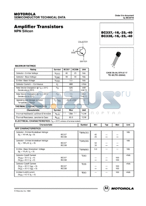 BC337-016 datasheet - Amplifier Transistor NPN